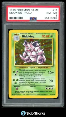 1999 POKEMON BASE SET UNLIMITED #11/102 NIDOKING RARE HOLO PSA 8 - Image 1