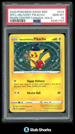 2020 POKEMON SWORD & SHIELD BSP SPECIAL DELIVERY PIKACHU P.C. CANADA HOLO PSA 10 - Image 1