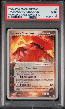 2004 POKEMON WORLD CHAMPIONSHIPS PROMO MAGMA SPIRIT TEAM MAGMA'S GROUDON PSA 9 - Image 1