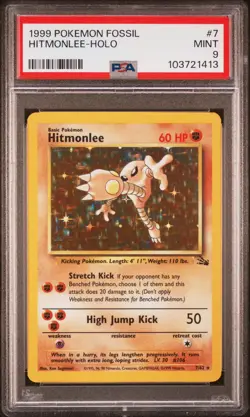 1999 POKEMON FOSSIL #7 HITMONLEE-HOLO PSA 9 - Image 1