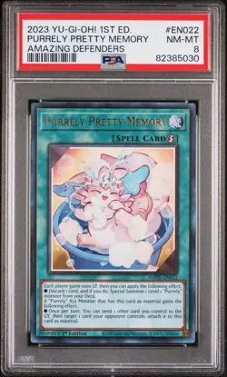 2023 YU-GI-OH! AMAZING DEFENDERS 1ST ED #EN022 PURRELY PRETTY MEMORY PSA 8 - Image 1
