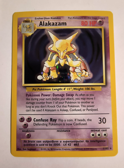 👀 VIDEO Pokemon TCG Alakazam Base Set Holo Card 1/102 Near Mint Never Played - Image 1