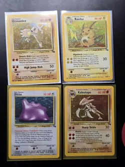 Hitmonlee, Raichu, Ditto, Kabutops Pokemon Cards Fossil Collection Lot - Image 1