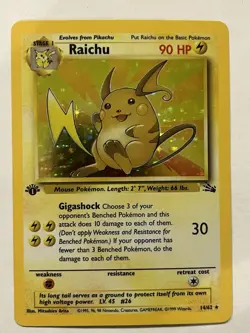 Pokemon TCG Raichu 1st Edition Holo Card 14/62 Fossil Set - Image 1