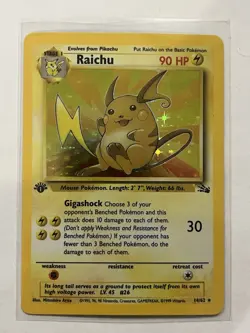 Pokemon TCG Raichu 1st Edition Holo Card 14/62 Fossil Set - Image 3