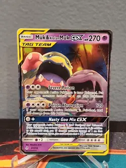 Muk & Alolan Muk GX Tag Team Pokemon Card Unbroken Bonds LP - Image 1