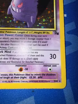 Pokemon TCG Gengar Fossil Unlimited Holo Rare 1999 5/62 LP Vintage WOTC - Image 4