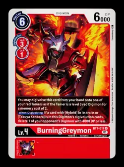 BurningGreymon BT7-011 Red Digimon Card CCG Trading Card - Image 1