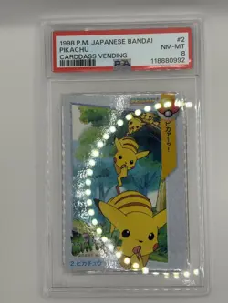 1998 Japanese Pokemon Bandai Carddass Vending #2 Pikachu PSA 8 NM-MT New Cert - Image 1