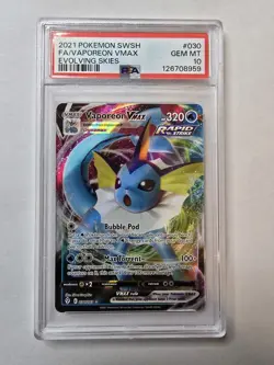 Pokemon TCG Vaporeon VMAX Evolving Skies Holo Ultra Rare Card 030/203 PSA 10 - Image 1