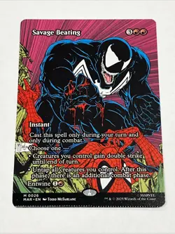 MTG Savage Beating (Borderless) Marvel Eternal-Legal Regular Misprint Miscut - Image 1
