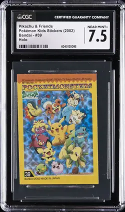 2002 POKEMON KIDS STICKERS BANDAI HOLO JPN #39 PIKACHU & FRIENDS CGC 7.5 - Image 1