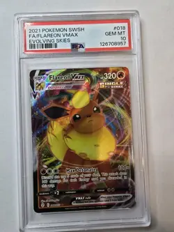2021 POKEMON SWORD & SHIELD EVOLVING SKIES #018 FULL ART/FLAREON VMAX PSA 10 - Image 1