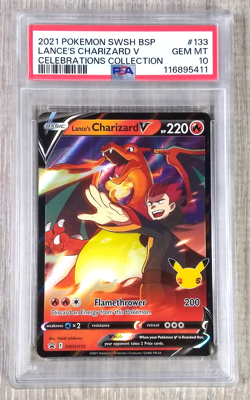 2021 Pokemon SWSH BLACK STAR PROMO CELEBRATIONS LANCE'S CHARIZARD V PSA 10 - Image 1