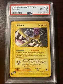 PSA 10 GEM MINT Raikou 28 Rare 2003 Skyridge WOTC Pokemon Card Pop 60 - Image 1