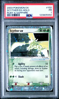 2003 POKEMON EX RUBY & SAPPHIRE #102 SCYTHER EX-HOLO PSA 1 - Image 1