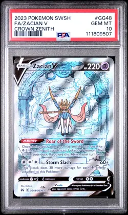 2023 POKEMON SWORD & SHIELD CROWN ZENITH #GG48 FULL ART/ZACIAN V PSA 10 - Image 1