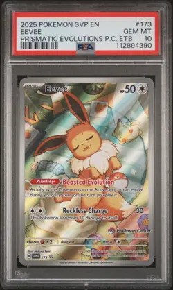 2025 POKEMON PRISMATIC EVOLUTIONS POKEMON CENTER ETB SVP PROMO #173 EEVEE PSA 10 - Image 1