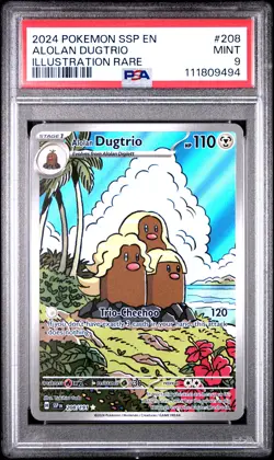 2024 POKEMON SSP EN-SURGING SPARKS ILLUSTRATION RARE #208 ALOLAN DUGTRIO PSA 9 - Image 1