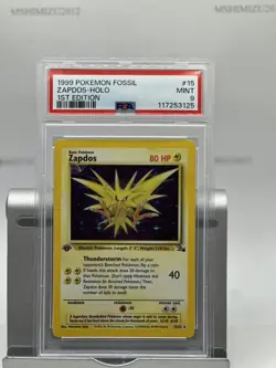 PSA 9 MINT Zapdos 15/62 1st Edition Fossil Holo 1999 Pokemon Card - Image 1