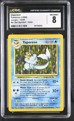 CGC 8 Vaporeon 1999 Jungle 12/64 No Set Symbol Holo Pokemon Card - Image 1