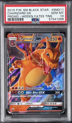 2019 POKEMON SM BLACK STAR PROMO HIDDEN FATES TINS #SM211 CHARIZARD GX PSA 10 - Image 1