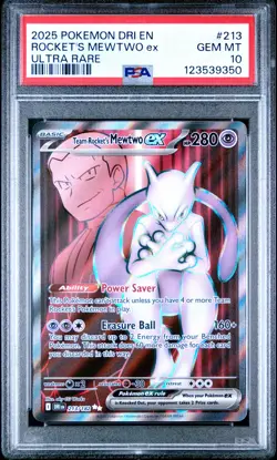 2025 POKEMON DRI EN-DESTINED RIVALS ULTRA RARE TEAM ROCKET'S MEWTWO EX PSA 10 - Image 1