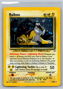 Pokemon TCG Neo Revelation Unlimited Card Raikou 13/64 Holo Rare (MP) - Image 1