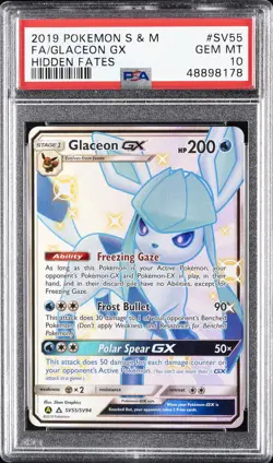 2019 POKEMON SUN & MOON HIDDEN FATES #SV55 FULL ART/GLACEON GX PSA 10 - Image 1