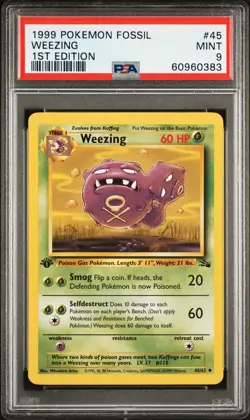 1999 POKEMON FOSSIL 1ST ED #45 WEEZING PSA 9 - Image 1