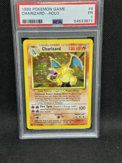 1999 POKEMON BASE SET UNLIMITED #4 CHARIZARD-HOLO PSA 1 - Image 1
