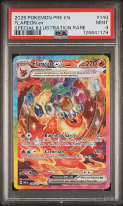 2025 POKEMON PRE EN-PRISMATIC EVOLUTIONS #146 FLAREON EX PSA 9 - Image 1