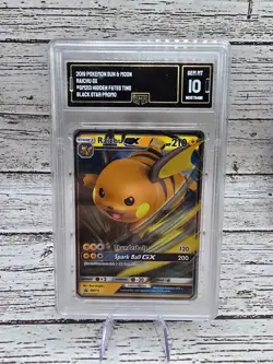 2019 Pokemon SM Black Star Promo #SM213 Raichu GX Hidden Fates Tins GMA 10 - Image 1