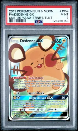 2019 POKEMON SUN & MOON UNBROKEN BONDS #195A FULL ART/DEDENNE GX PSA 9 - Image 1