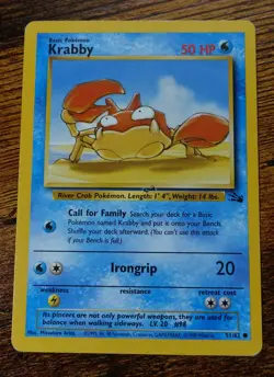 Krabby 51/62 Printer Hickey Error Repeated Fossil Set Dot Misprint Pokemon Card - Image 1