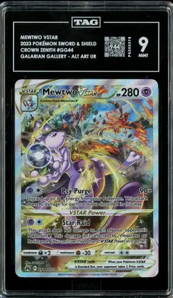 2023 Pokemon Crown Zenith GG44 MEWTWO VSTAR Alternate Art Ultra Rare TAG 9 Mint - Image 1