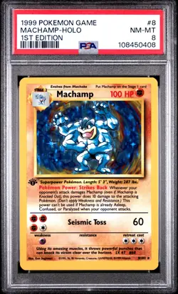 1999 POKEMON BASE SET 1ST EDITION #8 MACHAMP-HOLO PSA 8 - Image 1
