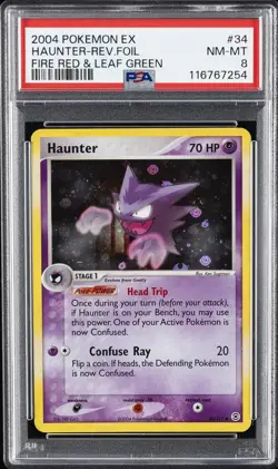 2004 POKEMON EX FIRE RED & LEAF GREEN #34 HAUNTER-REVERSE FOIL PSA 8 - Image 1