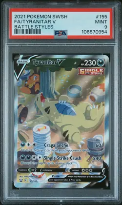 2021 POKEMON SWORD & SHIELD BATTLE STYLES #155 FULL ART/TYRANITAR V PSA 9 - Image 1