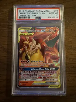 2019 Pokemon Charizard Braixen GX Cosmic Eclipse Sun Moon PSA 10 - Image 1