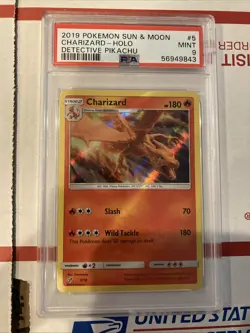 Pokemon SM Detective Pikachu Charizard Holo 5/18 PSA 9 2019 Sun And Moon - Image 1