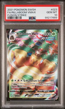 2021 POKEMON SWORD & SHIELD FUSION STRIKE #023 FULL ART/RILLABOOM VMAX PSA 10 - Image 1