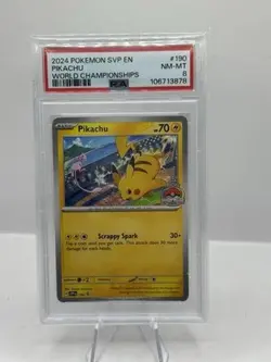 2024 Pokemon SVP EN Black Star Promo World Championships #190 Pikachu PSA 8 - Image 1