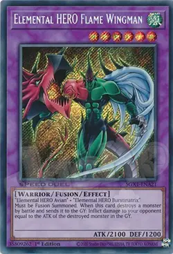 Yugioh Elemental Hero Flame Wingman x 3 - 1st Edition Secret Rare LP - Free Holo - Image 1