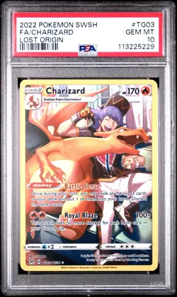 2022 POKEMON SWORD & SHIELD LOST ORIGIN #TG03 FULL ART/CHARIZARD PSA 10 - Image 1