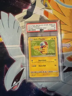 2017 Pokemon Ash’s Pikachu I Choose You! SM112 Black Star Promo - PSA 9 MINT - Image 1