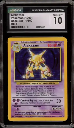 Pokemon Alakazam Base Set Unlimited Holo Rare #1 CGC 10 Gem Mint - Image 1