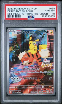 2023 POKEMON JPN SV-P PROMO #098 DETECTIVE PIKACHU PSA 10 - Image 1