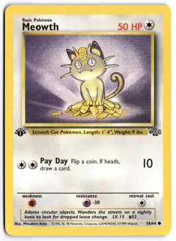 Pokemon 1st Edition Meowth Common Jungle 56/64 NM - Image 1