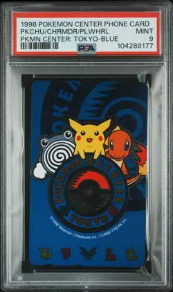 1998 POKEMON CENTER PHONE CARD CHARMANDER/PIKACHU/POLIWHIRL PSA 9 - Image 1